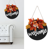 Round Wood Door Sign Farmhouse Front Door Hanging Welcome Sign Decors for Halloween ChristmasMaple Leaf Skeleton
