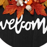 Round Wood Door Sign Farmhouse Front Door Hanging Welcome Sign Decors for Halloween ChristmasMaple Leaf Skeleton