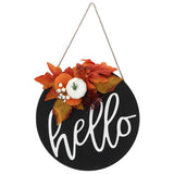 Round Wood Door Sign Farmhouse Front Door Hanging Welcome Sign Decors for Halloween ChristmasLeaf Ginkgo