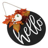 Round Wood Door Sign Farmhouse Front Door Hanging Welcome Sign Decors for Halloween ChristmasLeaf Ginkgo - Front View