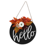 Round Wood Door Sign Farmhouse Front Door Hanging Welcome Sign Decors for Halloween ChristmasLeaf Ginkgo - Side View