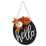 Round Wood Door Sign Farmhouse Front Door Hanging Welcome Sign Decors for Halloween ChristmasLeaf Ginkgo - Top-Down View
