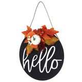 Round Wood Door Sign Farmhouse Front Door Hanging Welcome Sign Decors for Halloween ChristmasLeaf Ginkgo - 45-Degree Angle