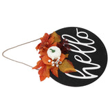 Round Wood Door Sign Farmhouse Front Door Hanging Welcome Sign Decors for Halloween ChristmasLeaf Ginkgo - Rear View
