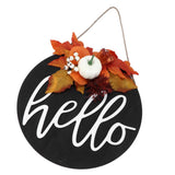 Round Wood Door Sign Farmhouse Front Door Hanging Welcome Sign Decors for Halloween ChristmasLeaf Ginkgo - Low Angle