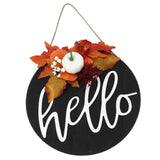 Round Wood Door Sign Farmhouse Front Door Hanging Welcome Sign Decors for Halloween ChristmasLeaf Ginkgo - Extra Image