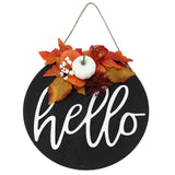 Round Wood Door Sign Farmhouse Front Door Hanging Welcome Sign Decors for Halloween ChristmasLeaf Ginkgo - Extra Image