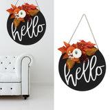 Round Wood Door Sign Farmhouse Front Door Hanging Welcome Sign Decors for Halloween ChristmasLeaf Ginkgo - Extra Image