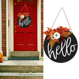 Round Wood Door Sign Farmhouse Front Door Hanging Welcome Sign Decors for Halloween ChristmasLeaf Ginkgo - Extra Image