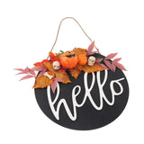 Round Wood Door Sign Farmhouse Front Door Hanging Welcome Sign Decors for Halloween ChristmasPurple Leaf Pumpkin