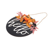 Round Wood Door Sign Farmhouse Front Door Hanging Welcome Sign Decors for Halloween ChristmasPurple Leaf Pumpkin - Front View