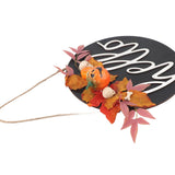Round Wood Door Sign Farmhouse Front Door Hanging Welcome Sign Decors for Halloween ChristmasPurple Leaf Pumpkin - Top-Down View