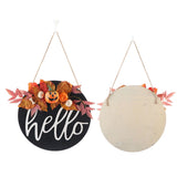 Round Wood Door Sign Farmhouse Front Door Hanging Welcome Sign Decors for Halloween ChristmasPurple Leaf Pumpkin