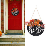 Round Wood Door Sign Farmhouse Front Door Hanging Welcome Sign Decors for Halloween ChristmasPurple Leaf Pumpkin