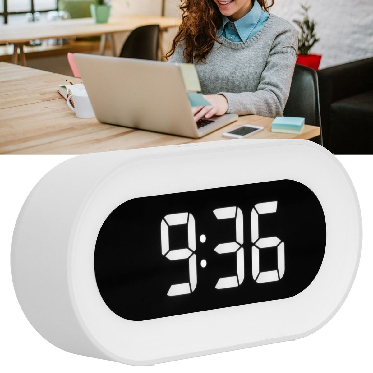 Night Light Alarm Clock LED Digital Display Music Alarm Clock Perpetual Calendar Clock with Memory FunctionWhite