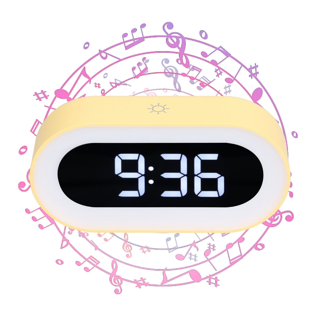 Night Light Alarm Clock LED Digital Display Music Alarm Clock Perpetual Calendar Clock with Memory FunctionYellow