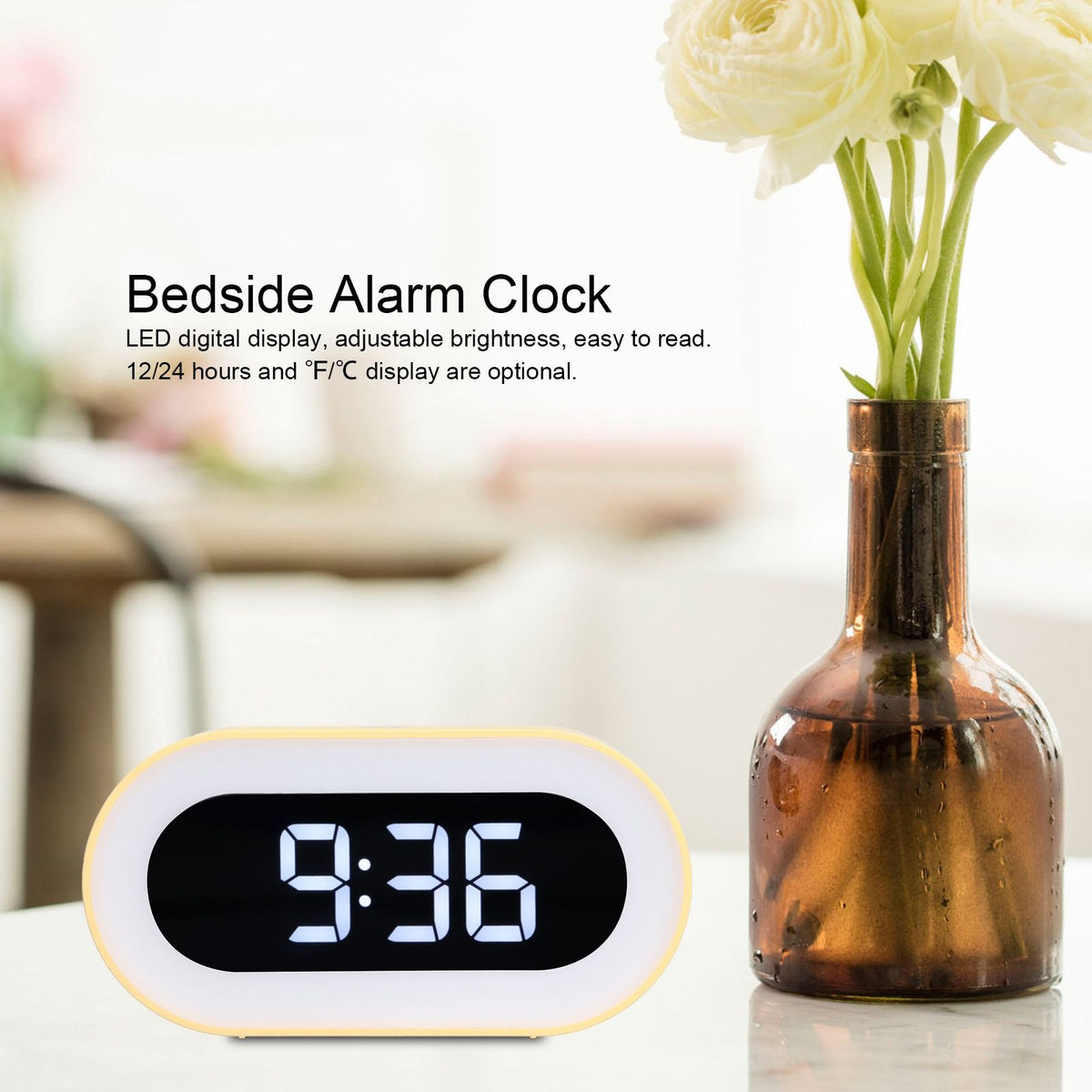Night Light Alarm Clock LED Digital Display Music Alarm Clock Perpetual Calendar Clock with Memory FunctionYellow