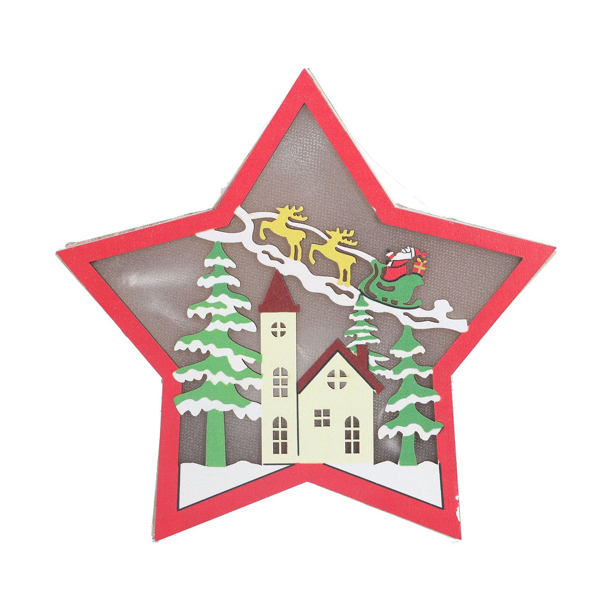 Wooden Star Shaped Ornament Christmas Decoration Ornaments Crafts with LED Light for Dining Table
