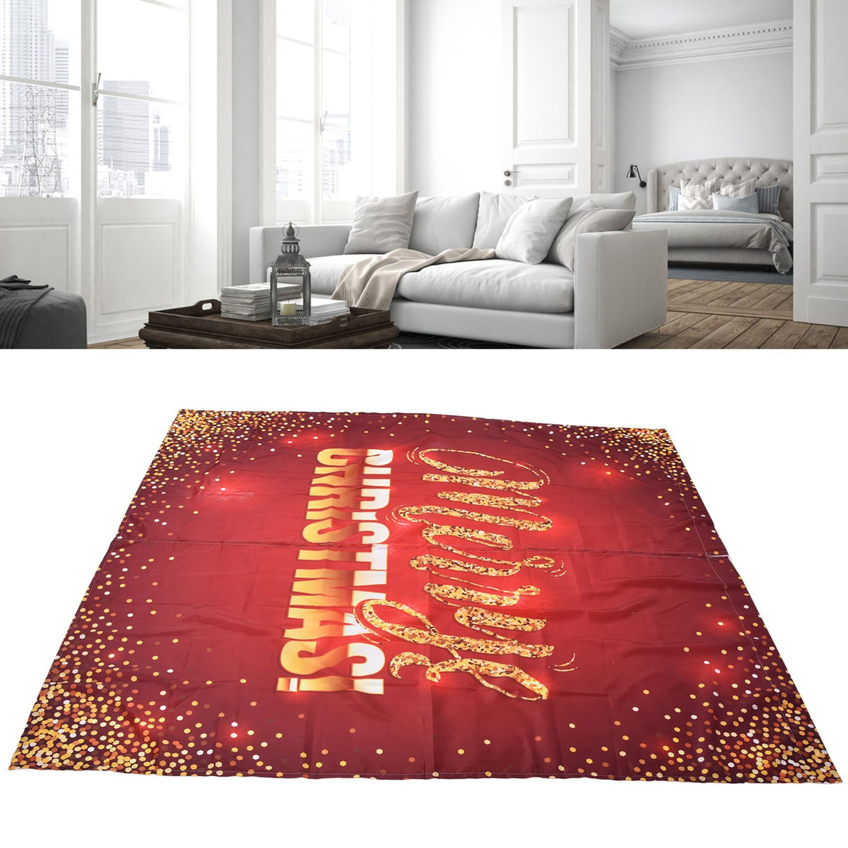 Christmas Curtain Polyester Fiber 3D Digital Printing Merry Christmas Custome Curtain for Outdoor Porch Balcony150x166cm Christmas 5