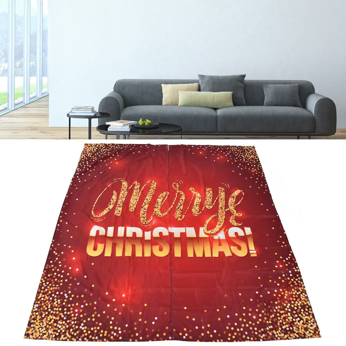 Christmas Curtain Polyester Fiber 3D Digital Printing Merry Christmas Custome Curtain for Outdoor Porch Balcony150x166cm Christmas 5
