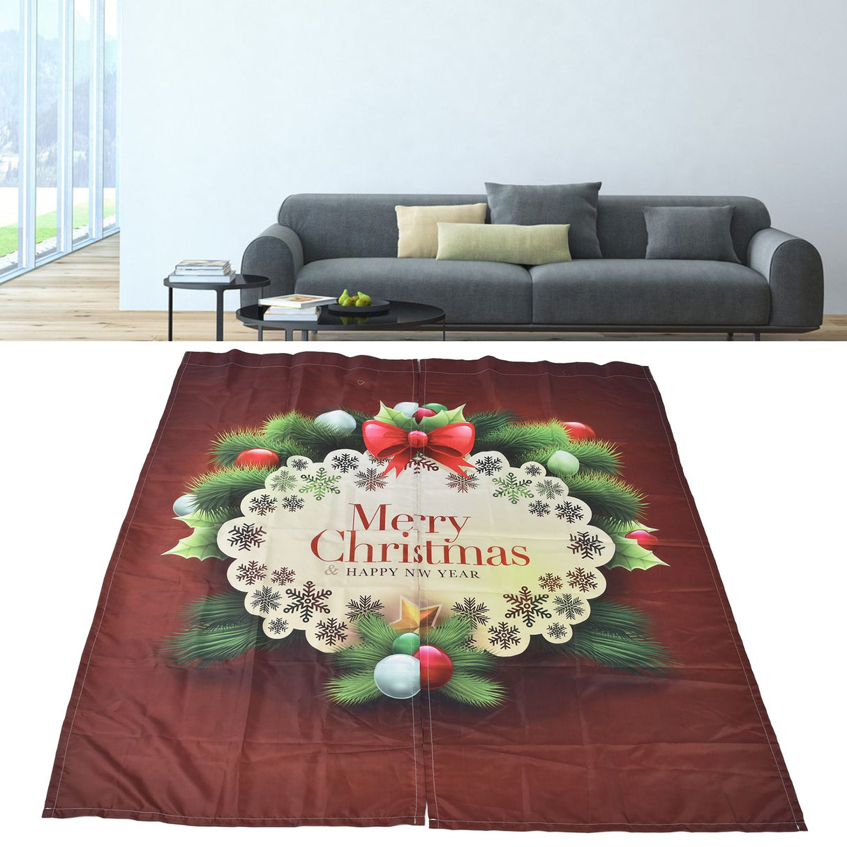 Christmas Curtain Polyester Fiber 3D Digital Printing Merry Christmas Custome Curtain for Outdoor Porch Balcony170x200cm Christmas 8