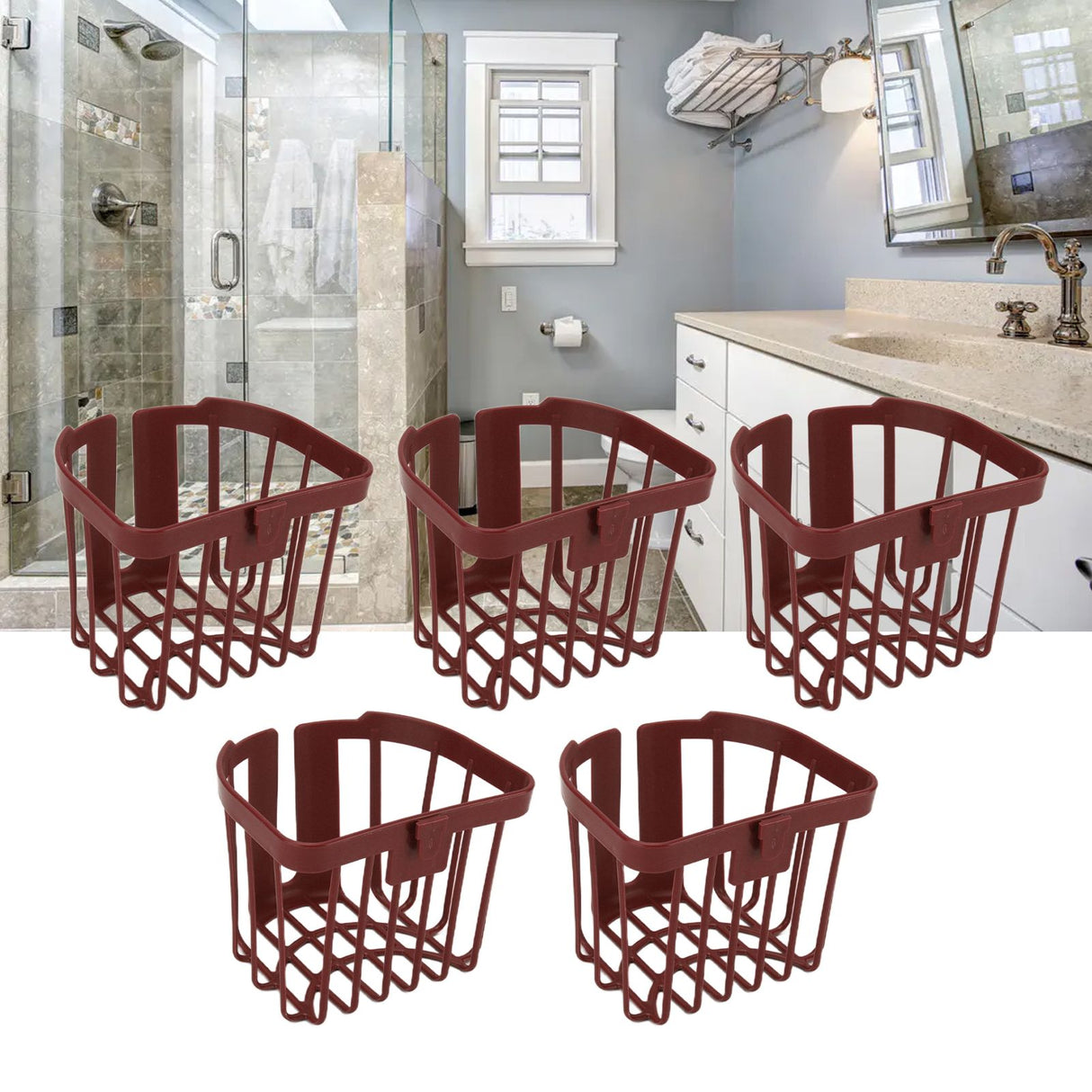 5pcs Hollow Tissue Box Holder Wall Mounted Adhesive Hanging Tissue Roll for Bathroom KitchenBrown