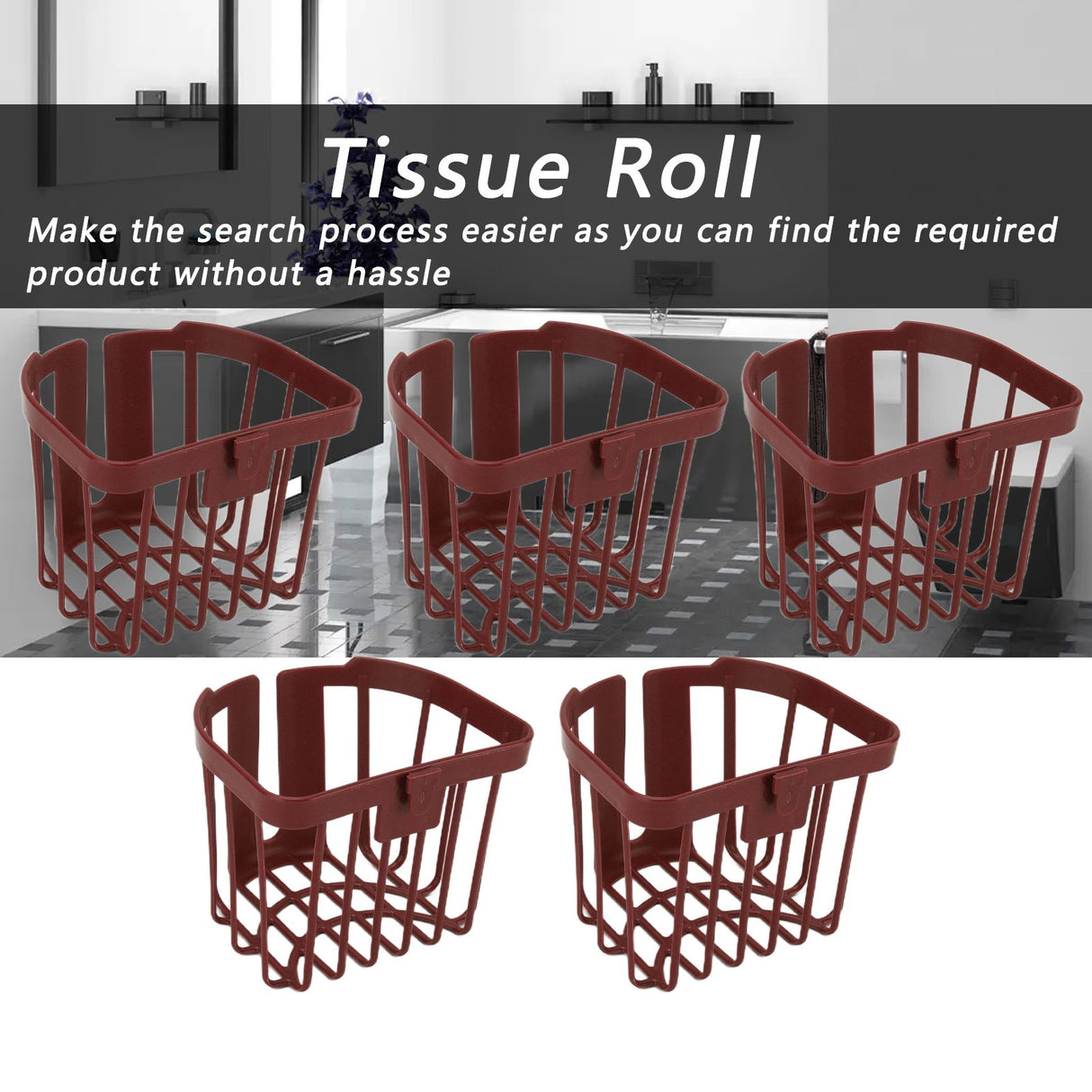5pcs Hollow Tissue Box Holder Wall Mounted Adhesive Hanging Tissue Roll for Bathroom KitchenBrown