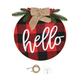 Hello Sign for Front Door Check Plaid Linen Round Front Door Wreaths for Christmas Decoration