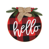 Hello Sign for Front Door Check Plaid Linen Round Front Door Wreaths for Christmas Decoration