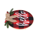 Hello Sign for Front Door Check Plaid Linen Round Front Door Wreaths for Christmas Decoration