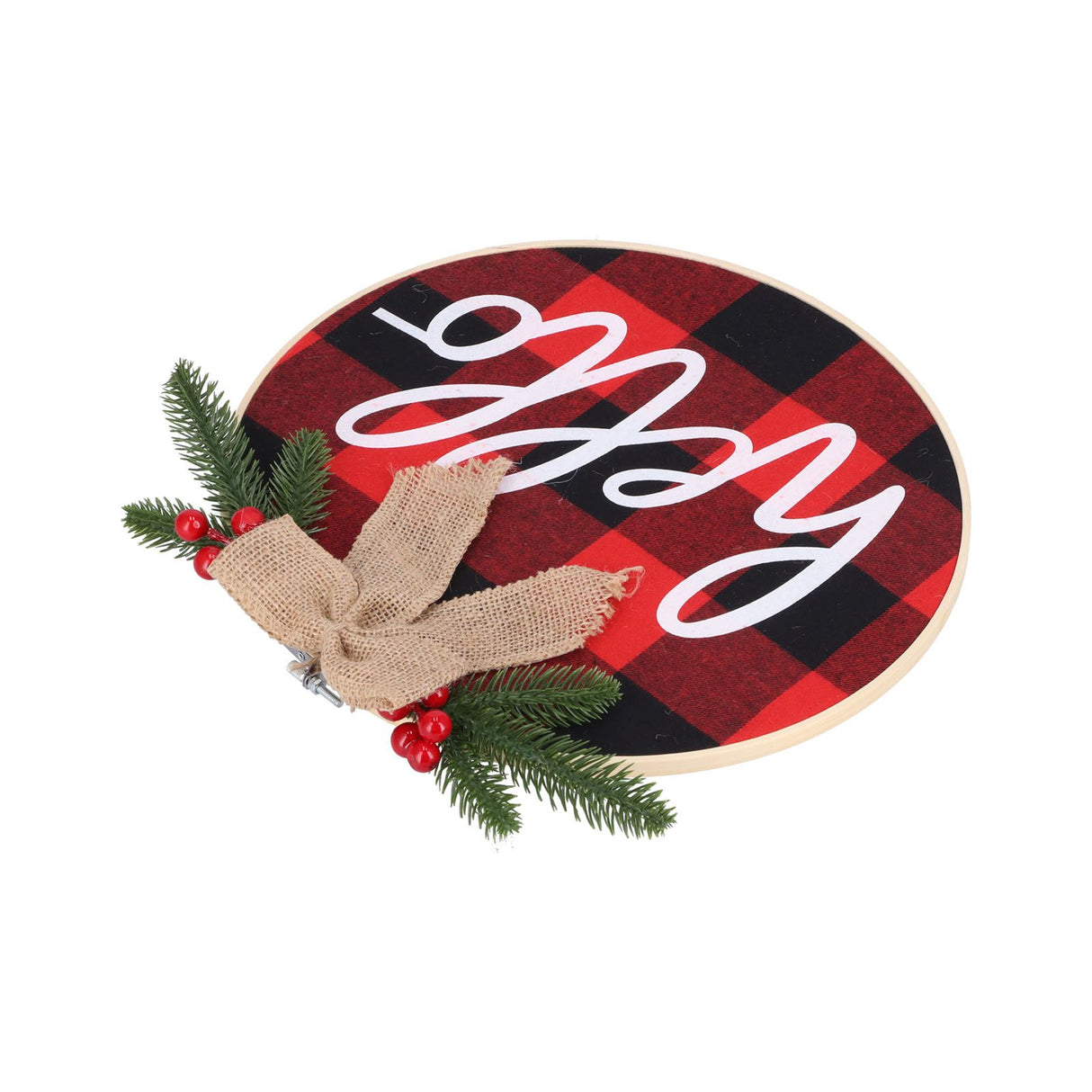 Hello Sign for Front Door Check Plaid Linen Round Front Door Wreaths for Christmas Decoration