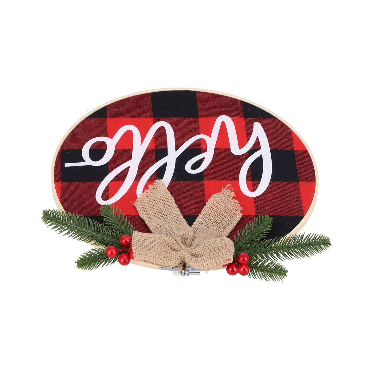 Hello Sign for Front Door Check Plaid Linen Round Front Door Wreaths for Christmas Decoration