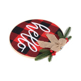 Hello Sign for Front Door Check Plaid Linen Round Front Door Wreaths for Christmas Decoration - Rear View