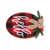 Hello Sign for Front Door Check Plaid Linen Round Front Door Wreaths for Christmas Decoration