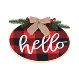 Hello Sign for Front Door Check Plaid Linen Round Front Door Wreaths for Christmas Decoration - Extra Image