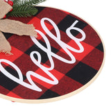 Hello Sign for Front Door Check Plaid Linen Round Front Door Wreaths for Christmas Decoration