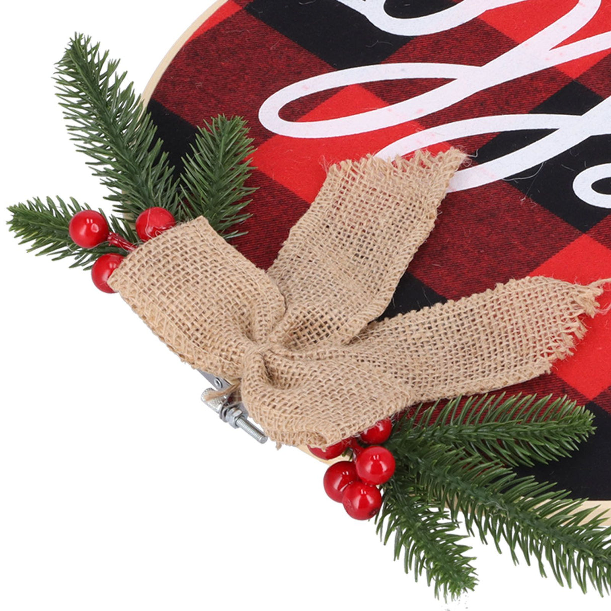 Hello Sign for Front Door Check Plaid Linen Round Front Door Wreaths for Christmas Decoration