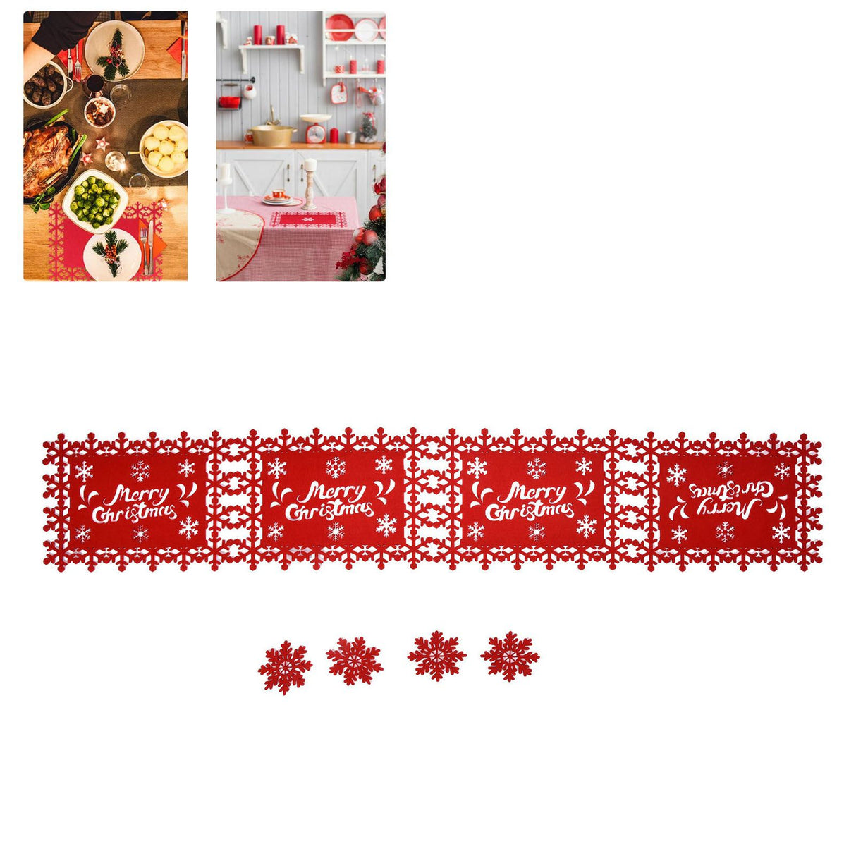 Christmas Table Runner Placemat Heat Protection Water Absorption Felt Table Runner Placemat(4 English Placemats 4 Coasters )