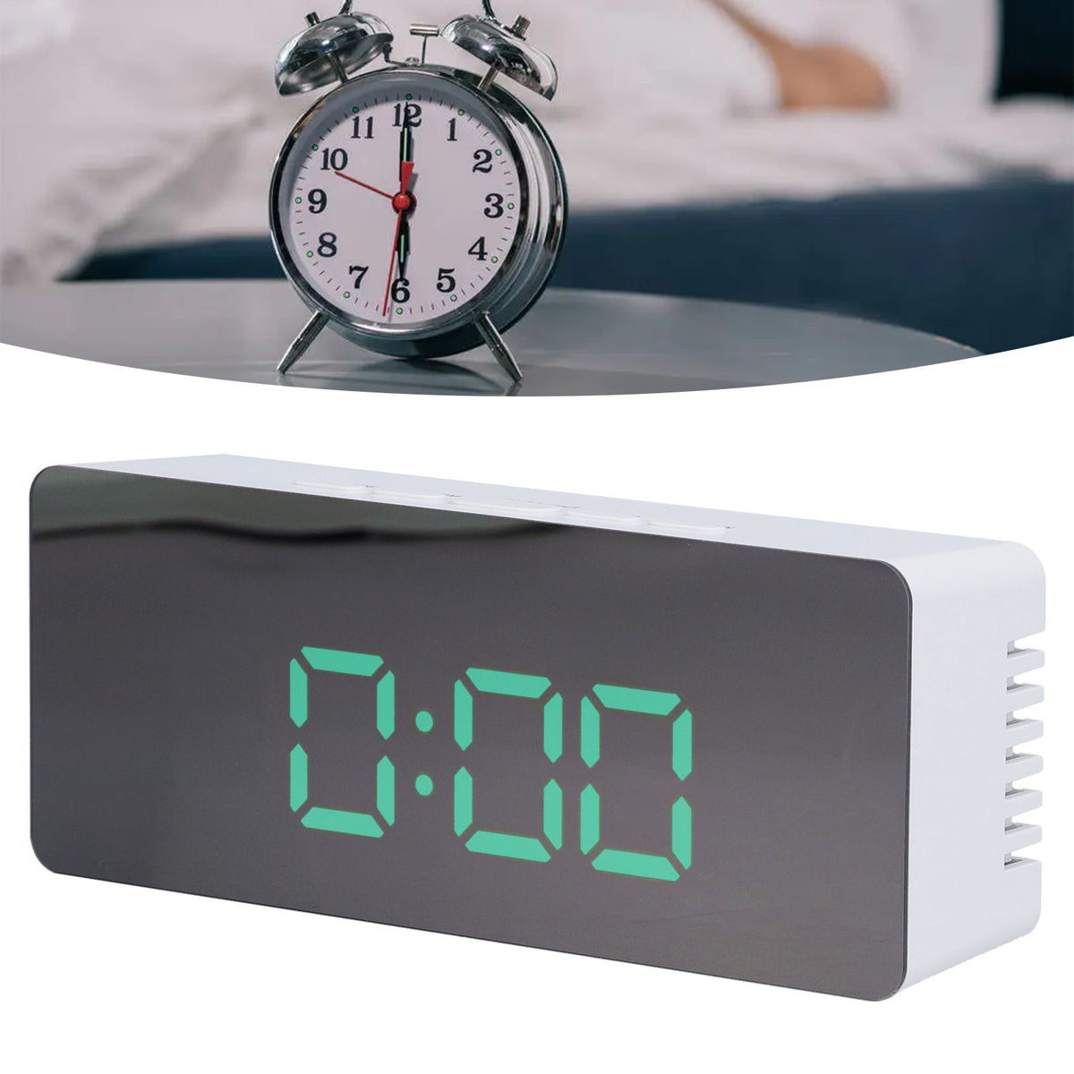 LED Mirror Alarm Clock Digital Clock with Snooze Mode for Bedroom Living Room Home Office Decor White Shell(TS-S69-G )