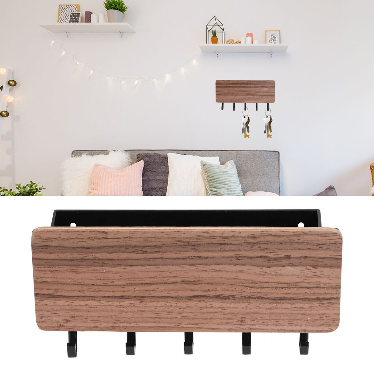 Wall Mounted Key Holder Bamboo Modern Anti Slip Key Hanger for Home Office Living RoomBrown