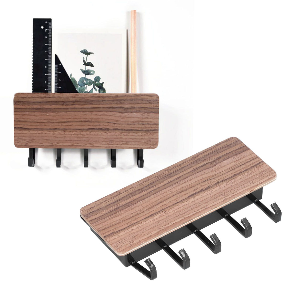 Wall Mounted Key Holder Bamboo Modern Anti Slip Key Hanger for Home Office Living RoomBrown