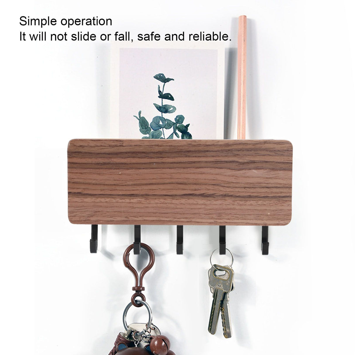 Wall Mounted Key Holder Bamboo Modern Anti Slip Key Hanger for Home Office Living RoomBrown