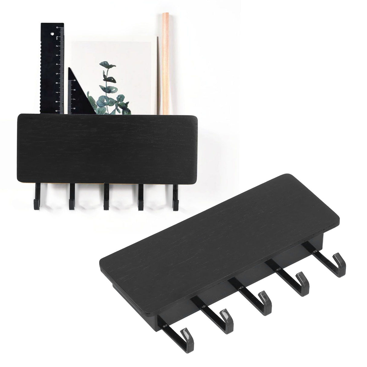 Wall Mounted Key Holder Bamboo Modern Anti Slip Key Hanger for Home Office Living RoomBlack