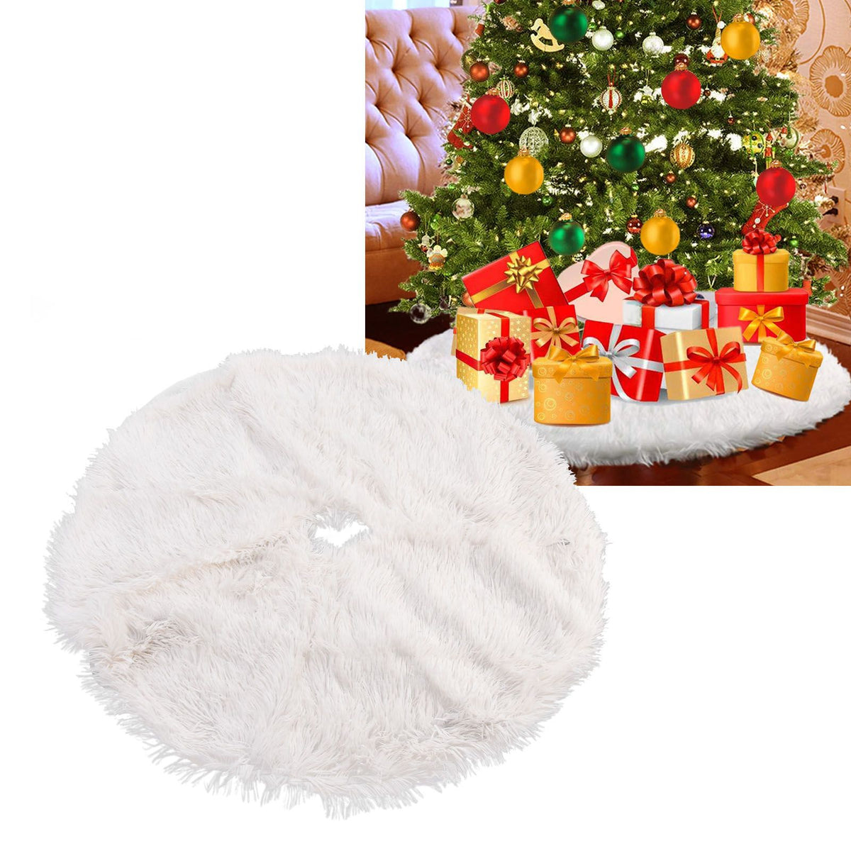 Christmas Tree Skirt Floor Mat Base Cover Round Carpet for Xmas New Year Party Holiday Home DecorationL 120CM