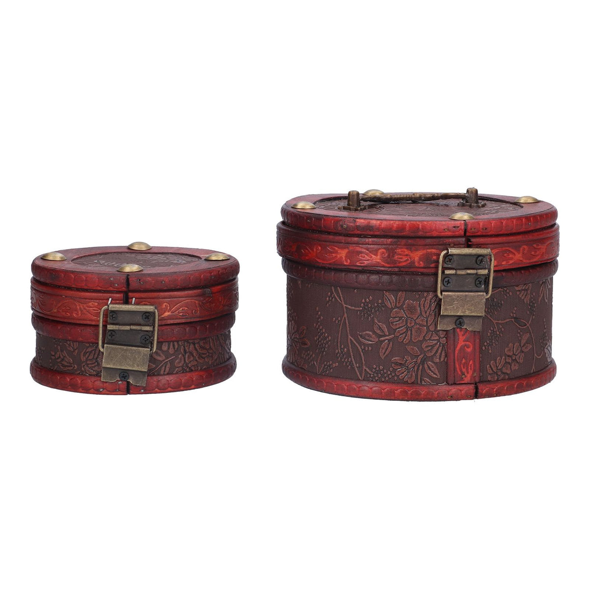 2Pcs Classical Jewelry Box with Buckle Cylinder Shape Antique Storage Case for Necklace Bracelet
