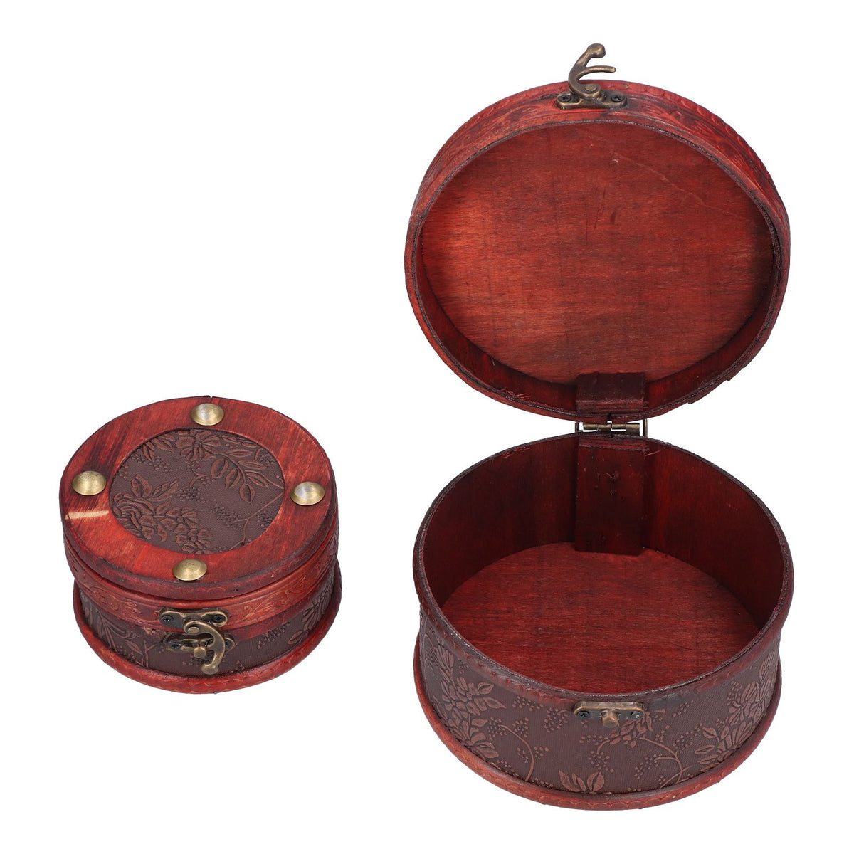 2Pcs Classical Jewelry Box with Buckle Cylinder Shape Antique Storage Case for Necklace Bracelet