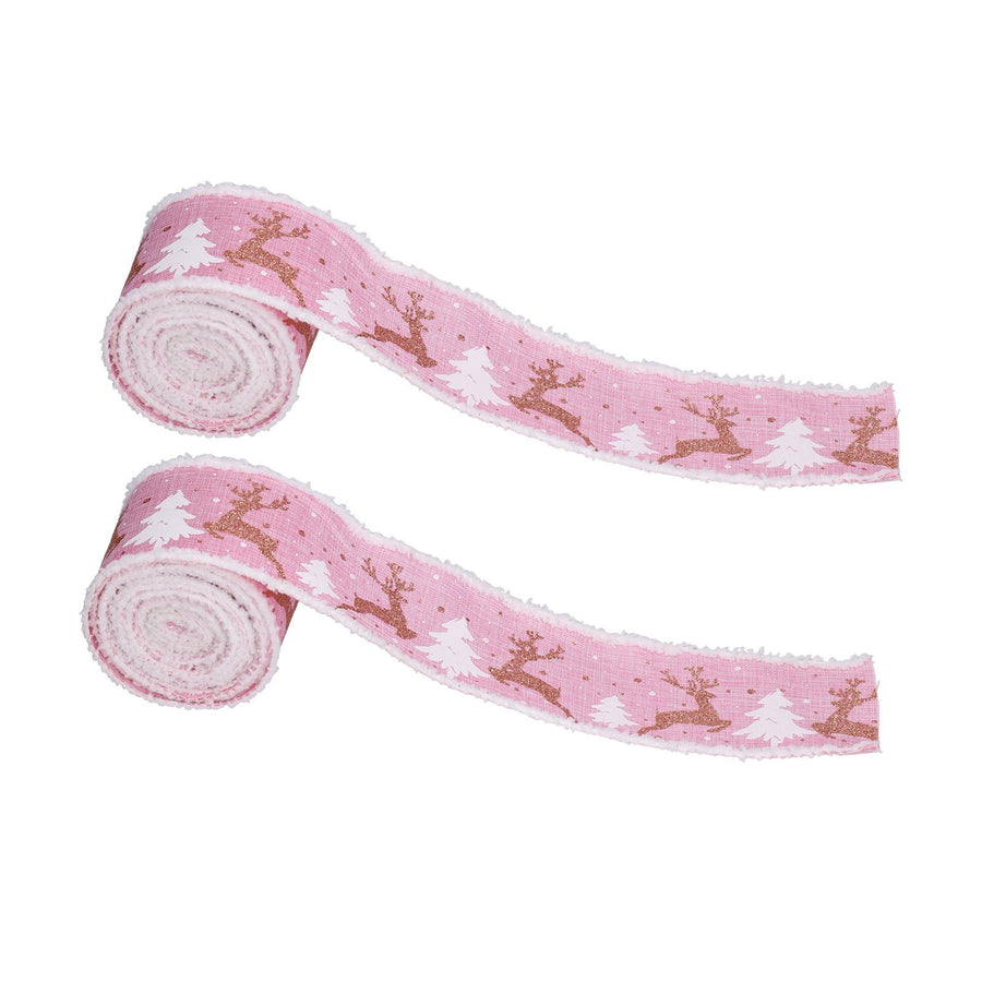 2 Rolls Christmas Ribbon 5m Wired Edge Ribbon DIY Gift Wrapping Craft Ribbon for Home Festival Decoration