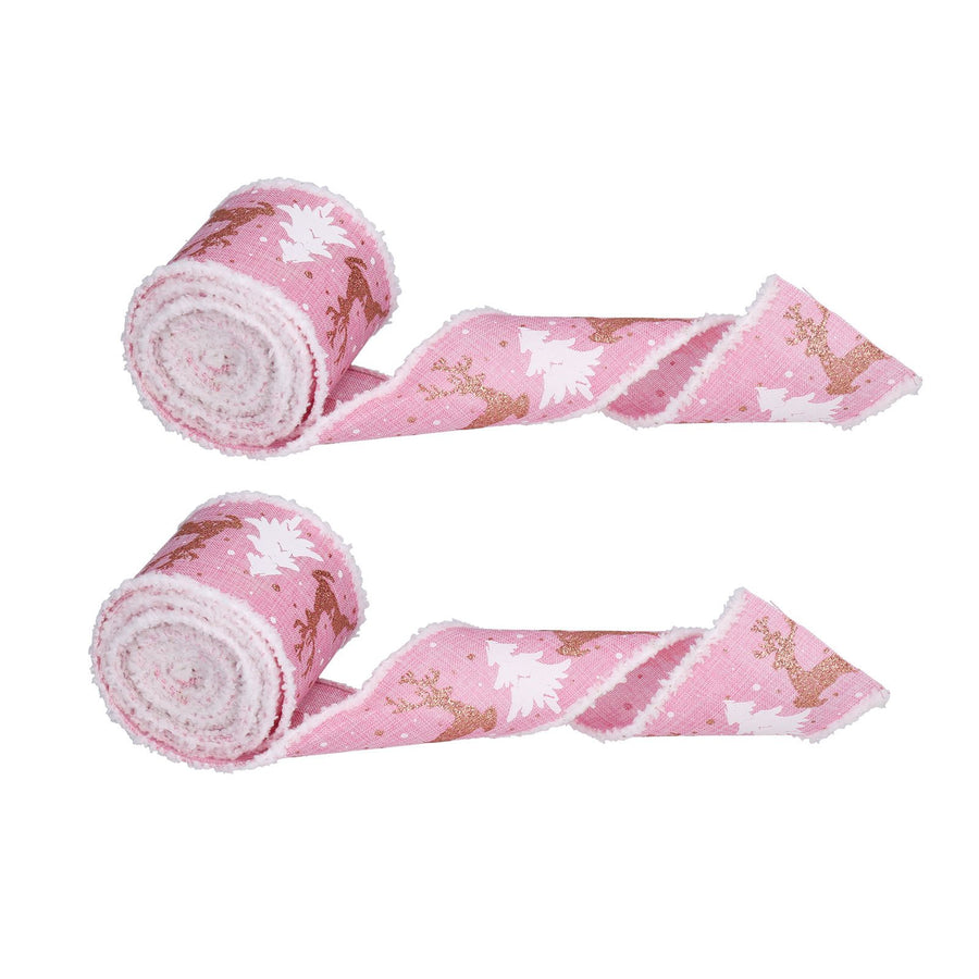 2 Rolls Christmas Ribbon 5m Wired Edge Ribbon DIY Gift Wrapping Craft Ribbon for Home Festival Decoration