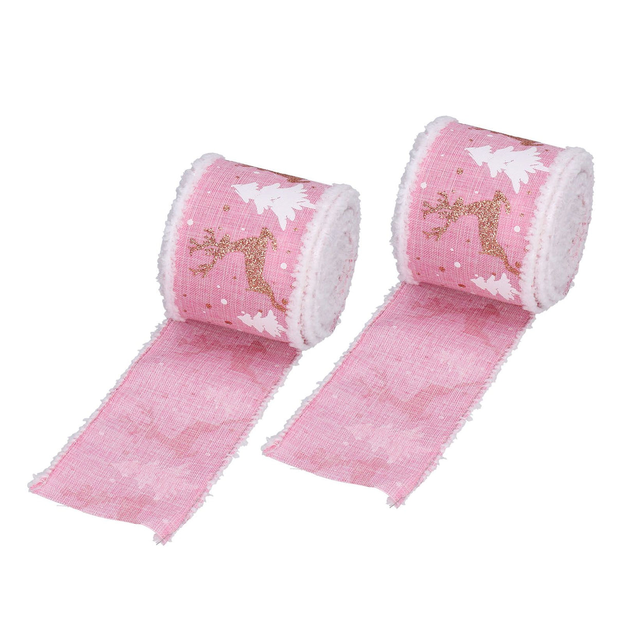 2 Rolls Christmas Ribbon 5m Wired Edge Ribbon DIY Gift Wrapping Craft Ribbon for Home Festival Decoration