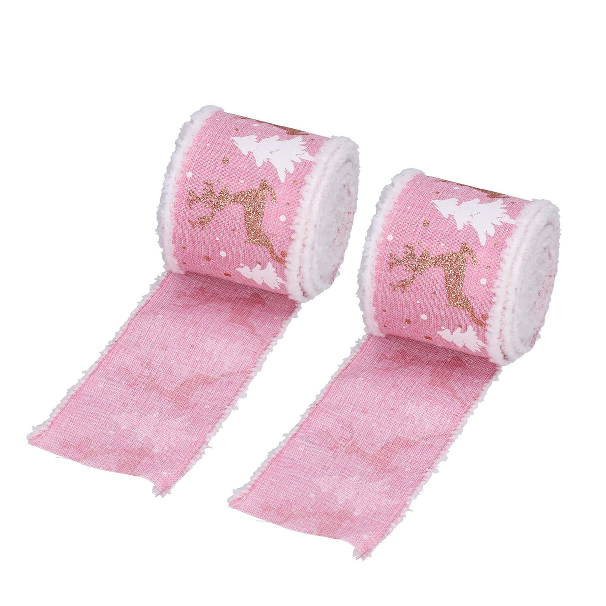 2 Rolls Christmas Ribbon 5m Wired Edge Ribbon DIY Gift Wrapping Craft Ribbon for Home Festival Decoration